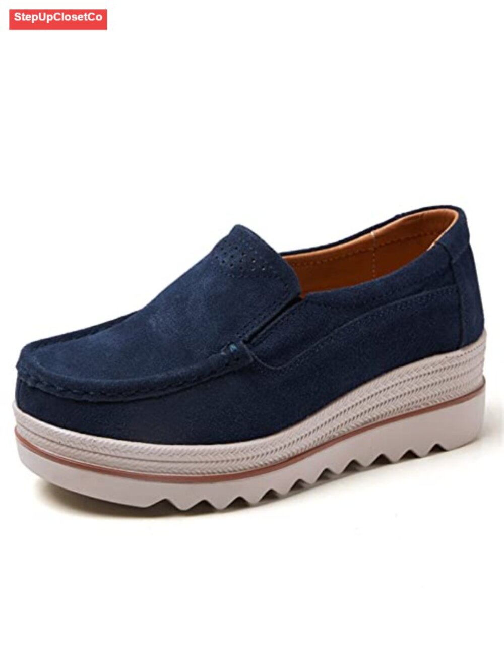 Women's Suede Platform Loafers Slip-On Wedge Heel Comfortable Walking Shoes